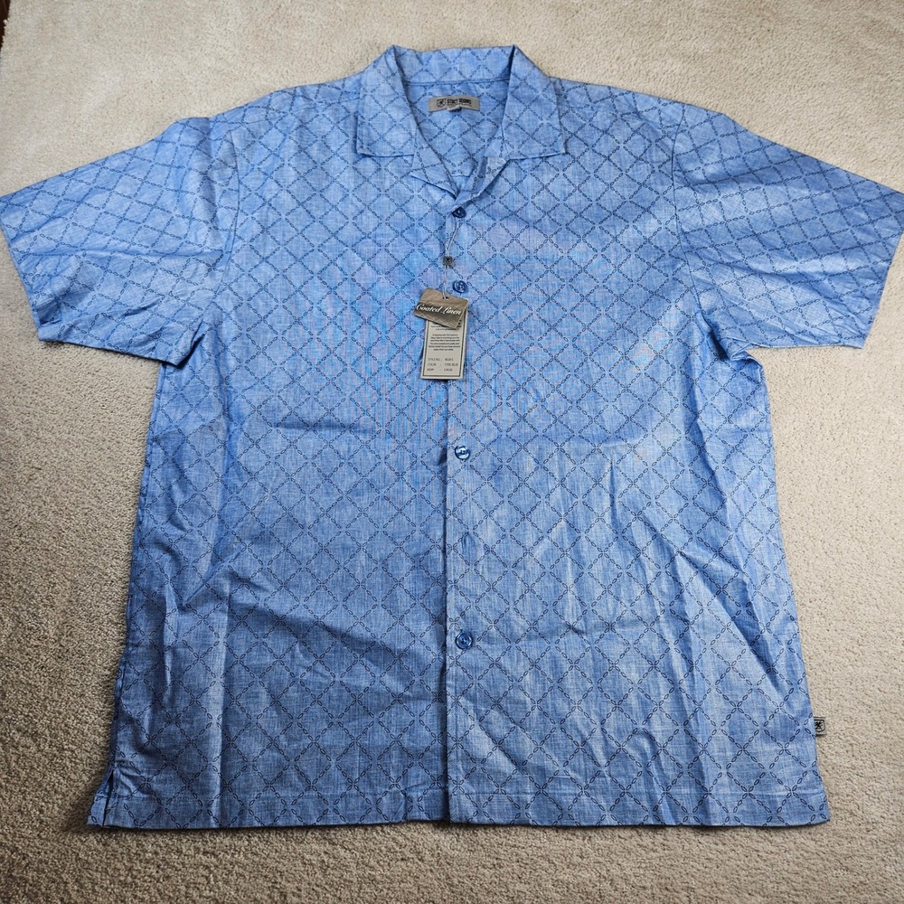 NWT's Men's‎ Stacy Adams Coated Linen Diamond Pattern Steel Blue Casual Shirt 3X